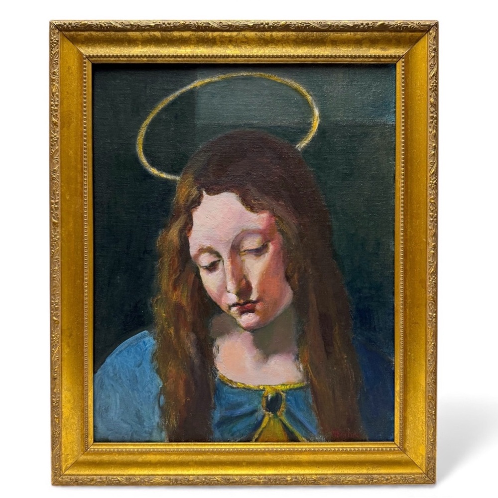 Tom Martino Rhode Island Madonna Virgin Mary Oil on Board Painting 16x20 Framed